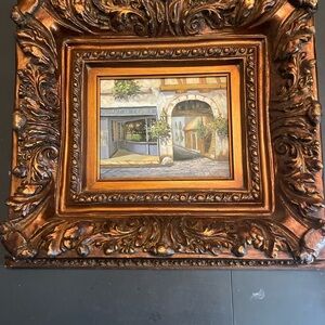 Ornate Gold Framed Street Scene oil Painting by Malik​